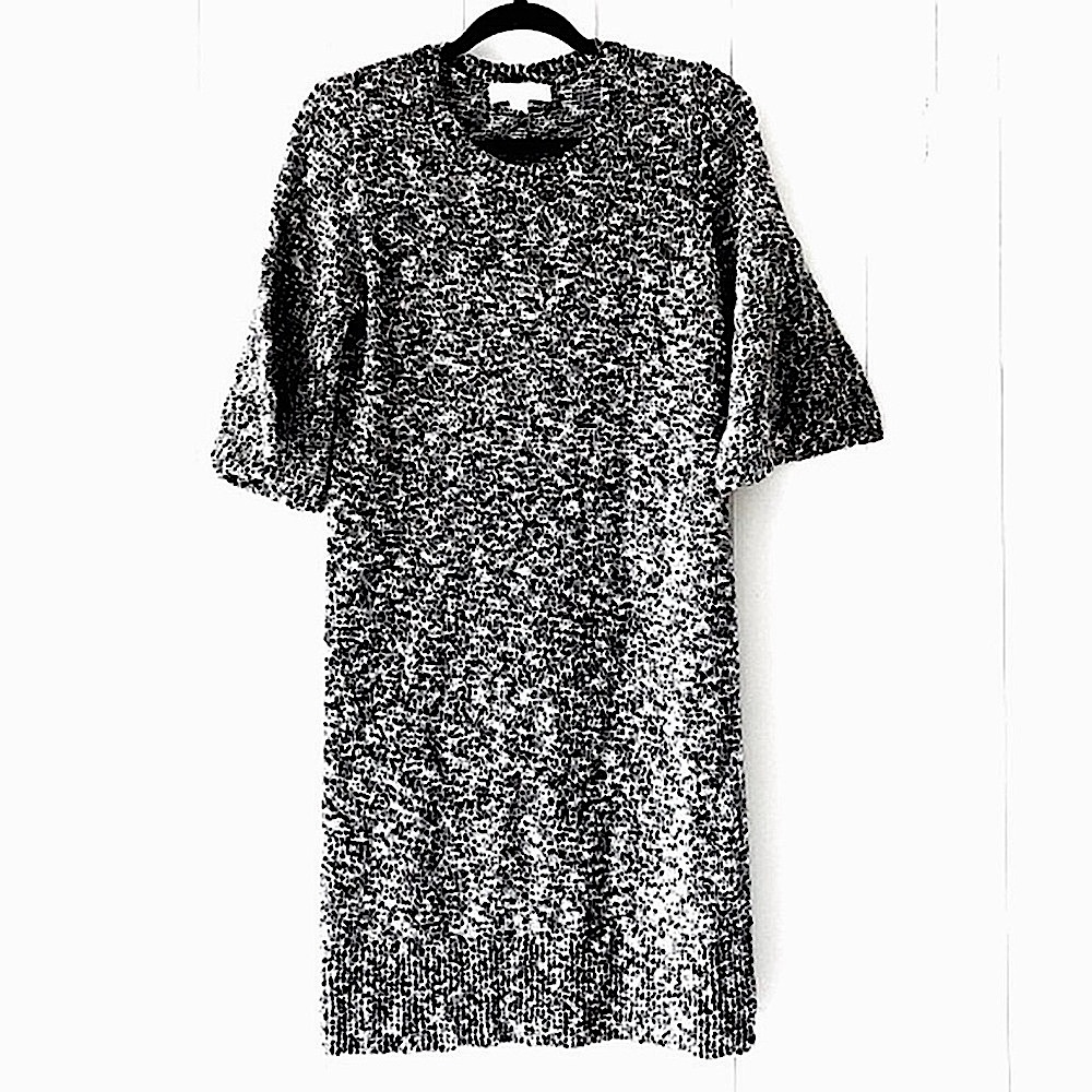 Michael Kors Black and White Bell Sleeves Sweater Dress Size…